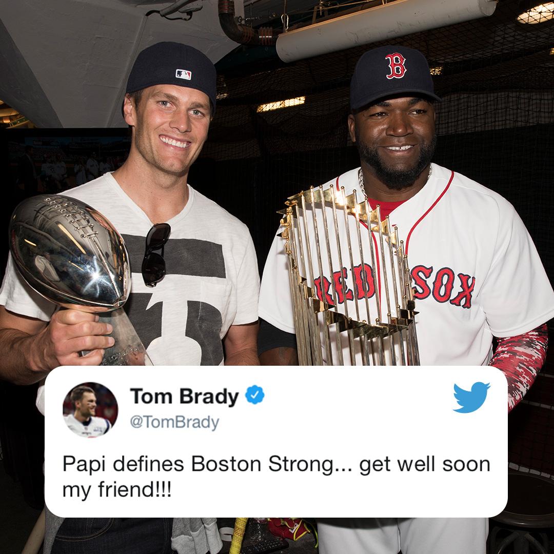 espn's tweet photo. From one Boston sports legend to another, @TomBrady sends well wishes to David Ortiz. https://t.co/drnEqFlhvl
