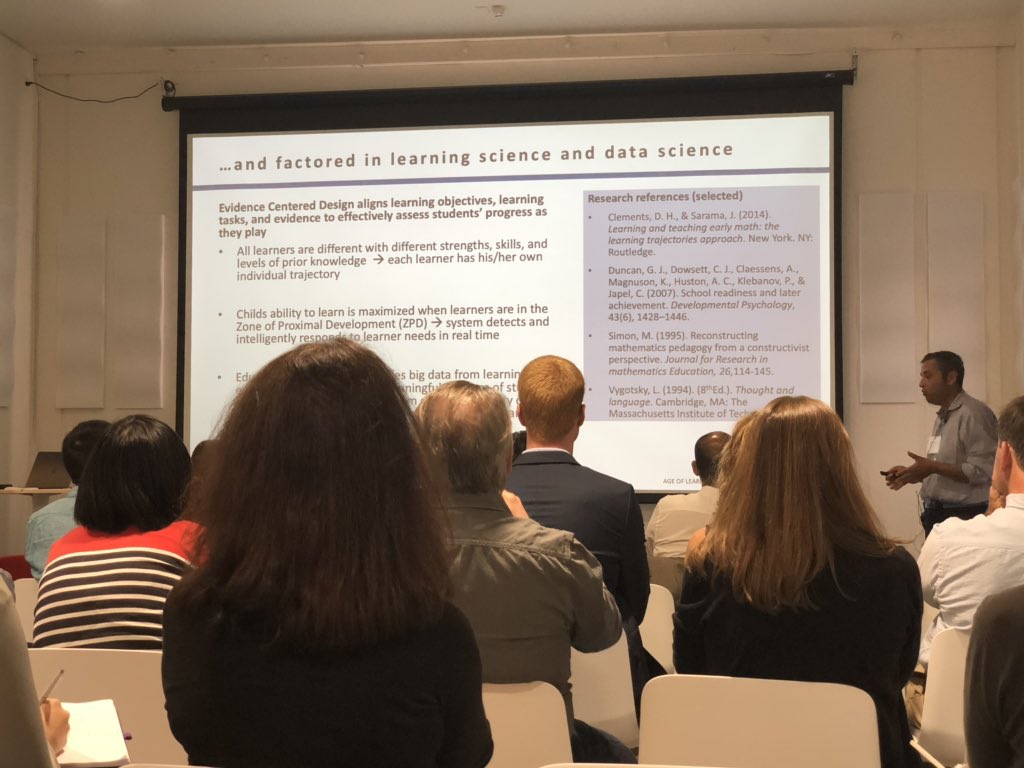 MobLab's tweet image. .@MobLab Symposium on Early Childhood Education continued with @DigitalMasala, @AgeofLearning CSO, on the academic, scientific, and data focused approach to building games for young learners. #SeriousGames #Games4Learning