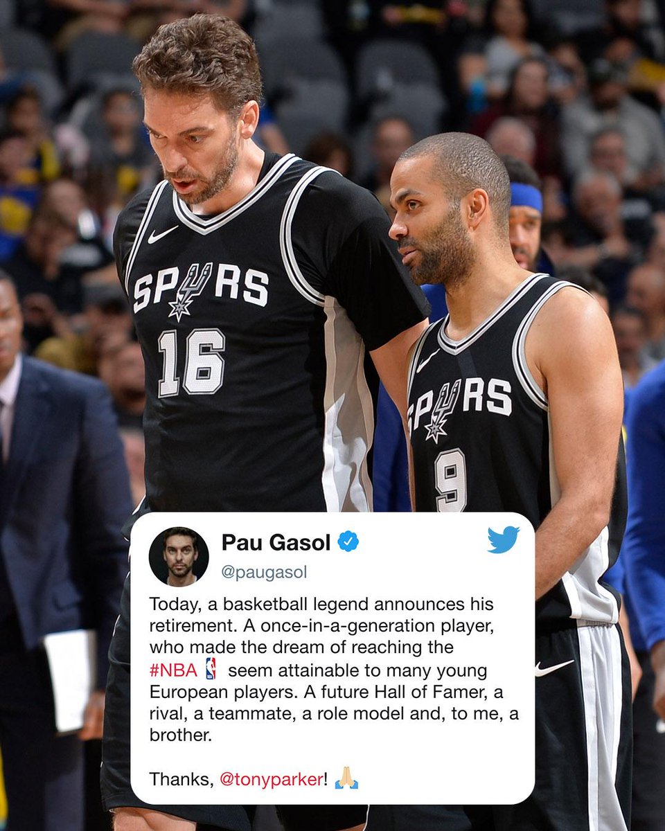 espn's tweet photo. NBA stars send heartfelt thanks to @tonyparker after his retirement announcement 🙌 https://t.co/9ogRF6PWMM