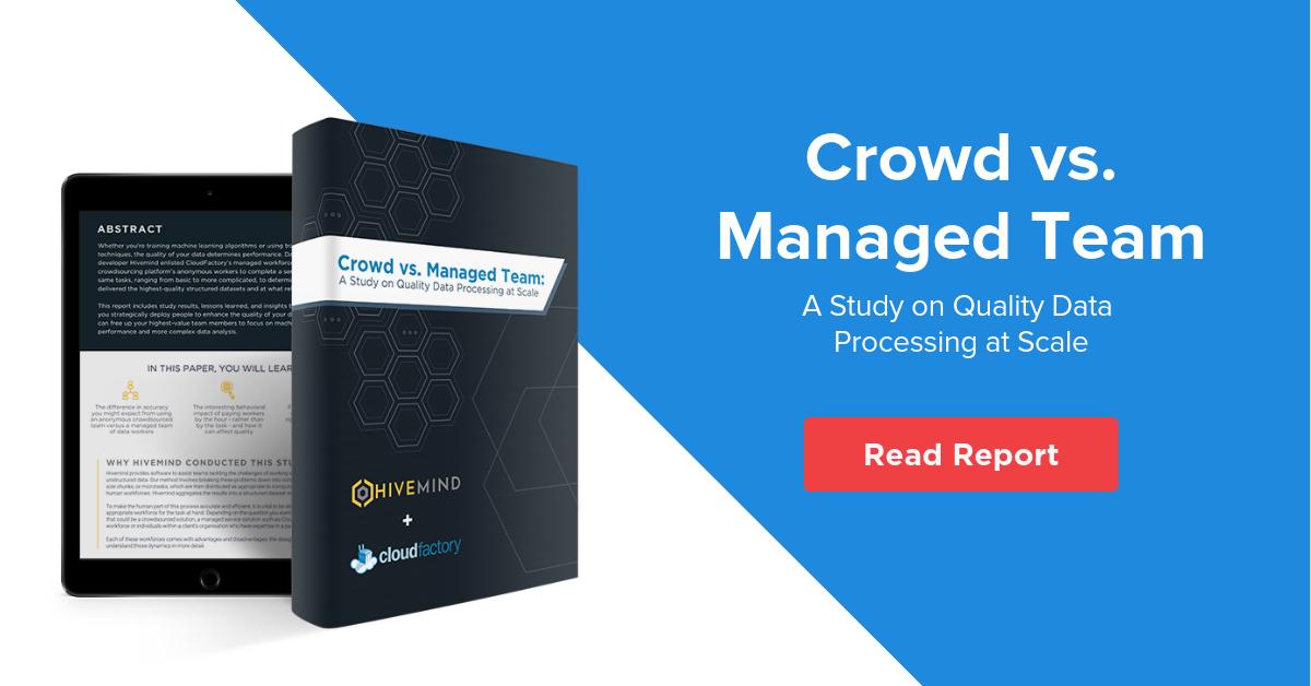 theCloudFactory's tweet photo. Read the research on crowd vs managed teams for data labeling tasks. Spoiler: managed teams are better for #datalabeling quality, and iterating and evolving the work or use cases. https://t.co/2zEvg8XRCm https://t.co/Tt5zHIEoyo