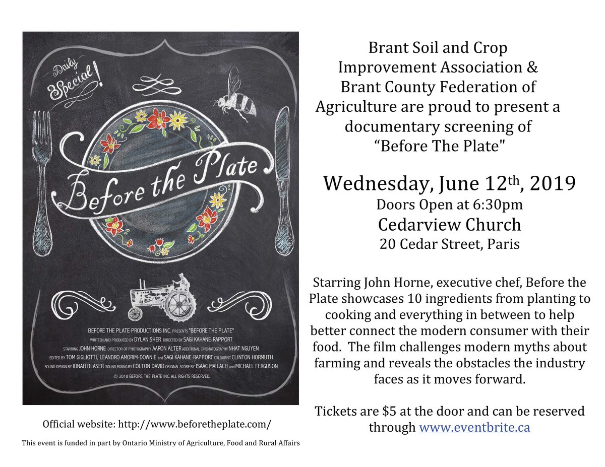 GHSCIA's tweet photo. Check out this screening of @beforetheplate sponsored by #BrantSCIA @CountyBrant @OMAFRA with proceeds supporting #Brant4H Exchange Club. This Wednesday! https://t.co/Zgz0XeSXqr