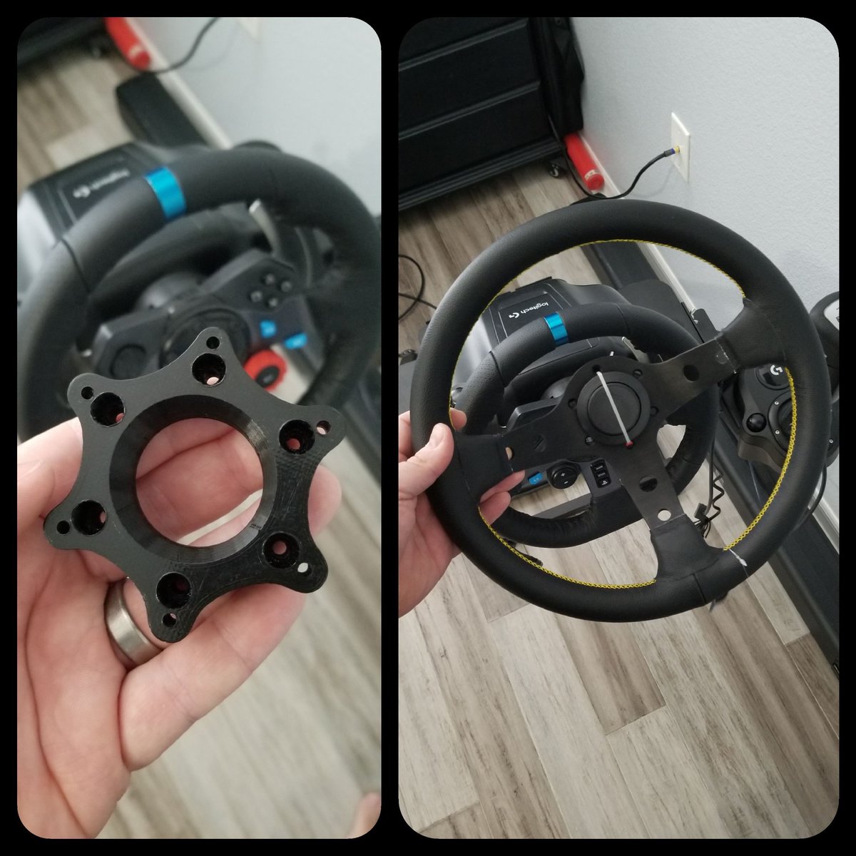 GamerRageGFX's tweet image. Let the @LogitechG #g29 modding  begin. Videos to follow, when I find the time to tackle this. Follow me on YouTube.com/squishyspud 😎. First is the full size racing wheel mod, then I will be inverting the pedals, thanks to #amstudio on #youtube for the plans.
