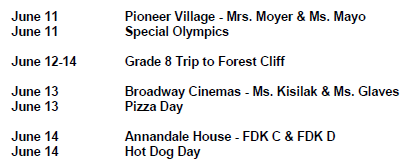 June 10 - 14/19 - Week at a Glance for Annandale Public School