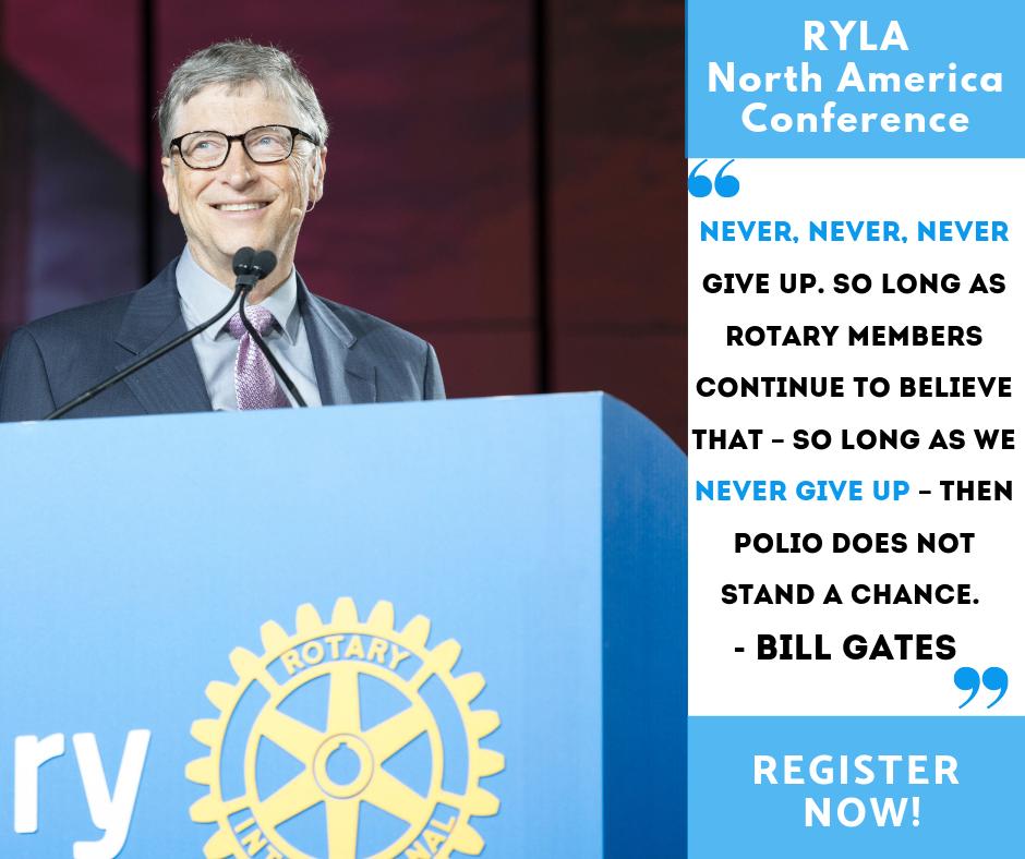 ryla_na's tweet photo. Be a part of a community of leaders that include prominent Rotarians such as, @BillGates!
REGISTER TODAY and never give up on your dreams of service and leadership! https://t.co/xM0nLKt5pd https://t.co/EZkV99t6JP