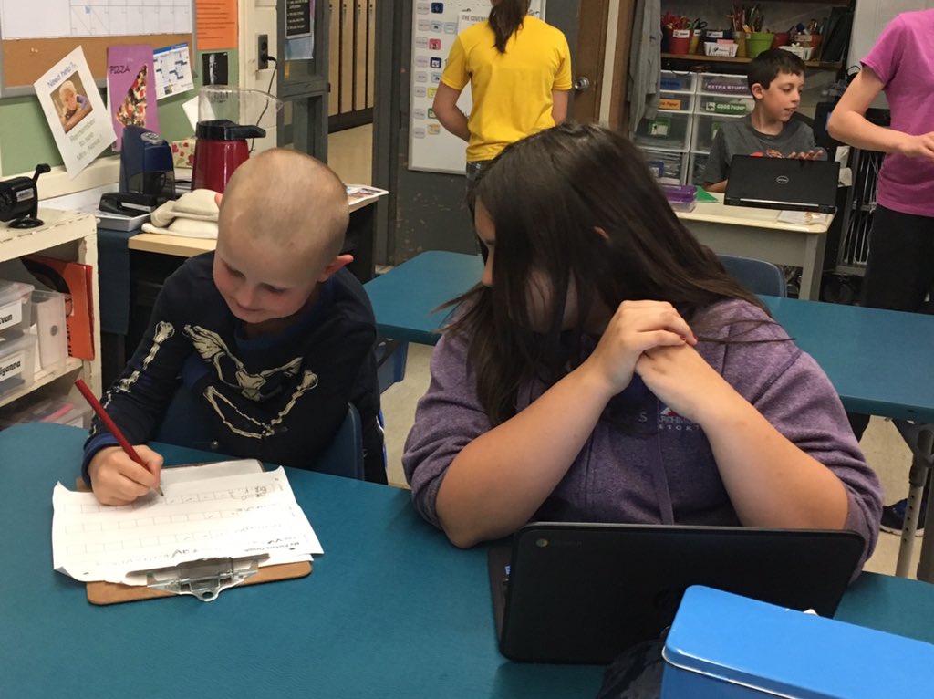 Neva_Murray78's tweet photo. The intermediates had some visitors today. The Grade 1s surveyed the 7/8s to practice their graphing skills. #rdsb21c https://t.co/wAFbalFRPS