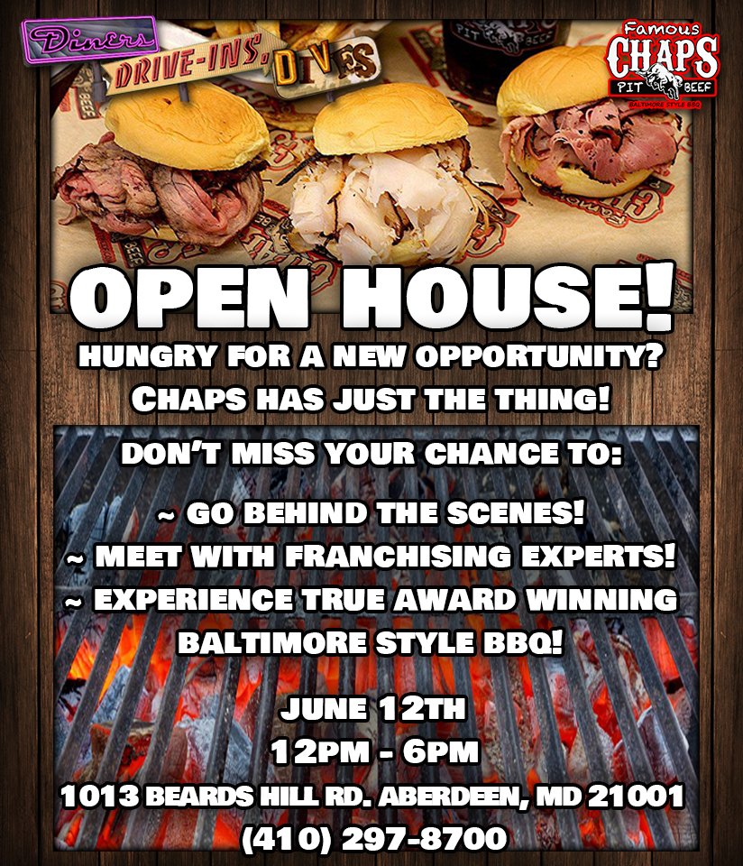 ChapsPitBeef's tweet photo. Famous Chaps Pit Beef wants to give you a Behind the Scenes look at #Franchise Opportunities with #ChapsPitBeef!
Please email sales@mbbmanagement.com for more info.
.
.
.
.
#bbq #entrepreneur #entrepreneurlife #mbbrocks #beyourownboss #baltimorestylebbq #franchiseopportunities https://t.co/6jRRR0NA7E