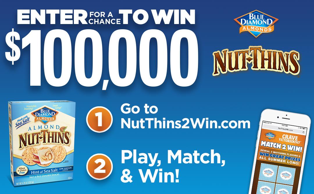 #ad Enter here 👉  bit.ly/2IuNQLQ for a Chance to Win $100,000 in the <a href="/BlueDiamond/">Blue Diamond Almonds</a> Nut-Thins Sweepstakes.  No Purch Nec. Official Rules at nutthins2win.com #BlueDiamond #NutThins2Win #BD