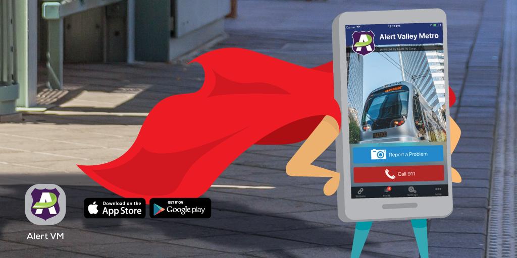 RideLikeRight's tweet photo. Right knows how to report any problems he sees while riding the rail. Follow his lead and download the @valleymetro #AlertVM app today. https://t.co/VrIIAgN6r0 https://t.co/43vRd0Izek