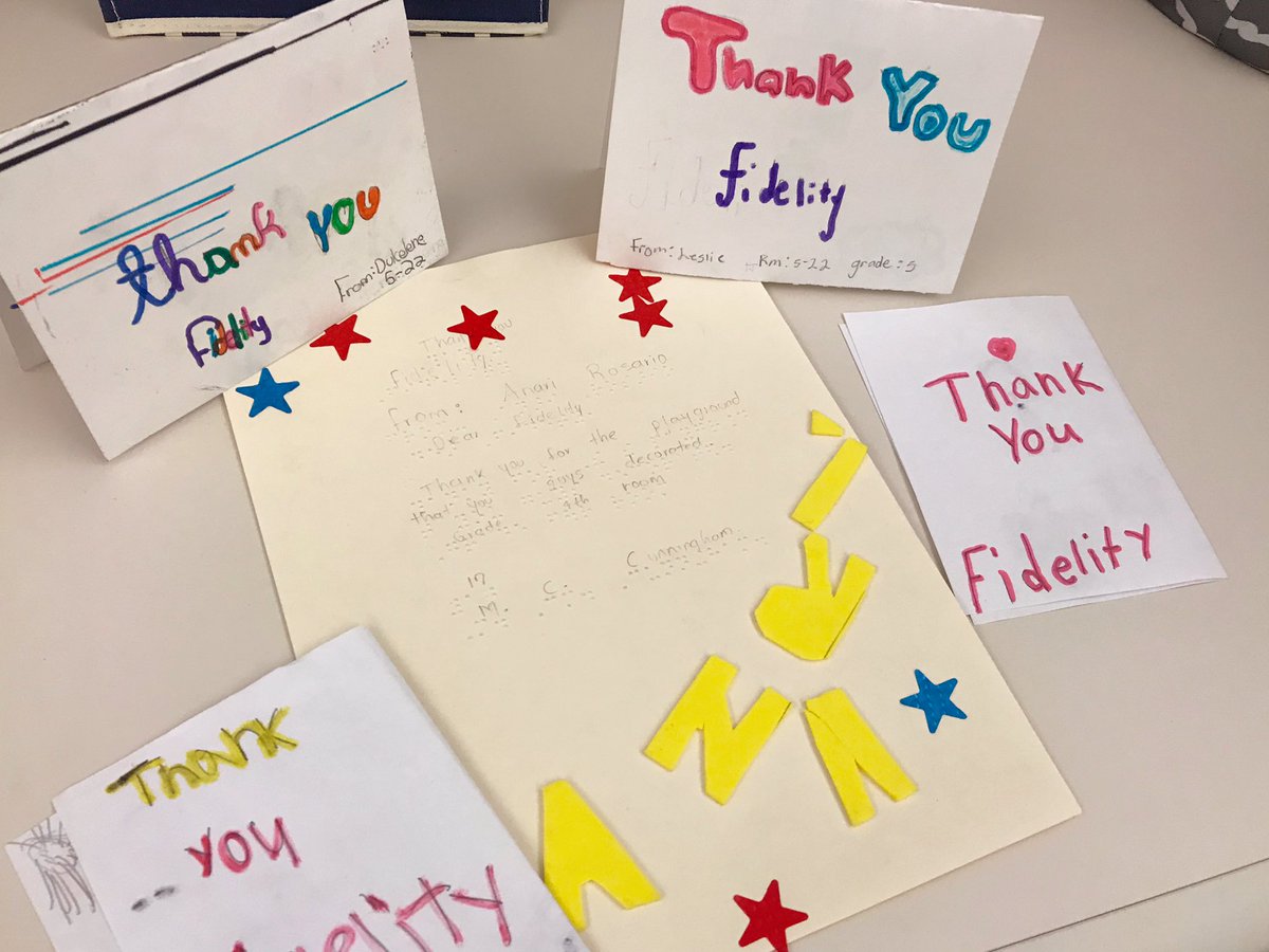 Maybe the best part of my birthday? A HUGE envelope with heartfelt cards arrived today from Ss at <a href="/CunninghamSTARS/">CunninghamSTARS</a> – including one in Braille! – re: the work that volunteers did on their playground on Fidelity Cares Day. This is why, y’all. #FidelityCares2019 #FidelityAssociate