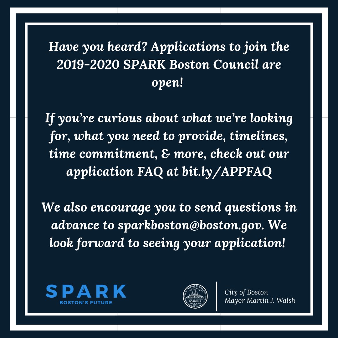 SparkBoston's tweet photo. We’re 1 week out from the closing of the #SPARKBoston applications! 

If you have questions about the applications and organization, we’ve compiled a handy FAQ guide to help! Check it out at 
https://t.co/sn6w6SbvmO!

We’ll also thread some of FAQ’s below! https://t.co/ujGDN6gFWQ