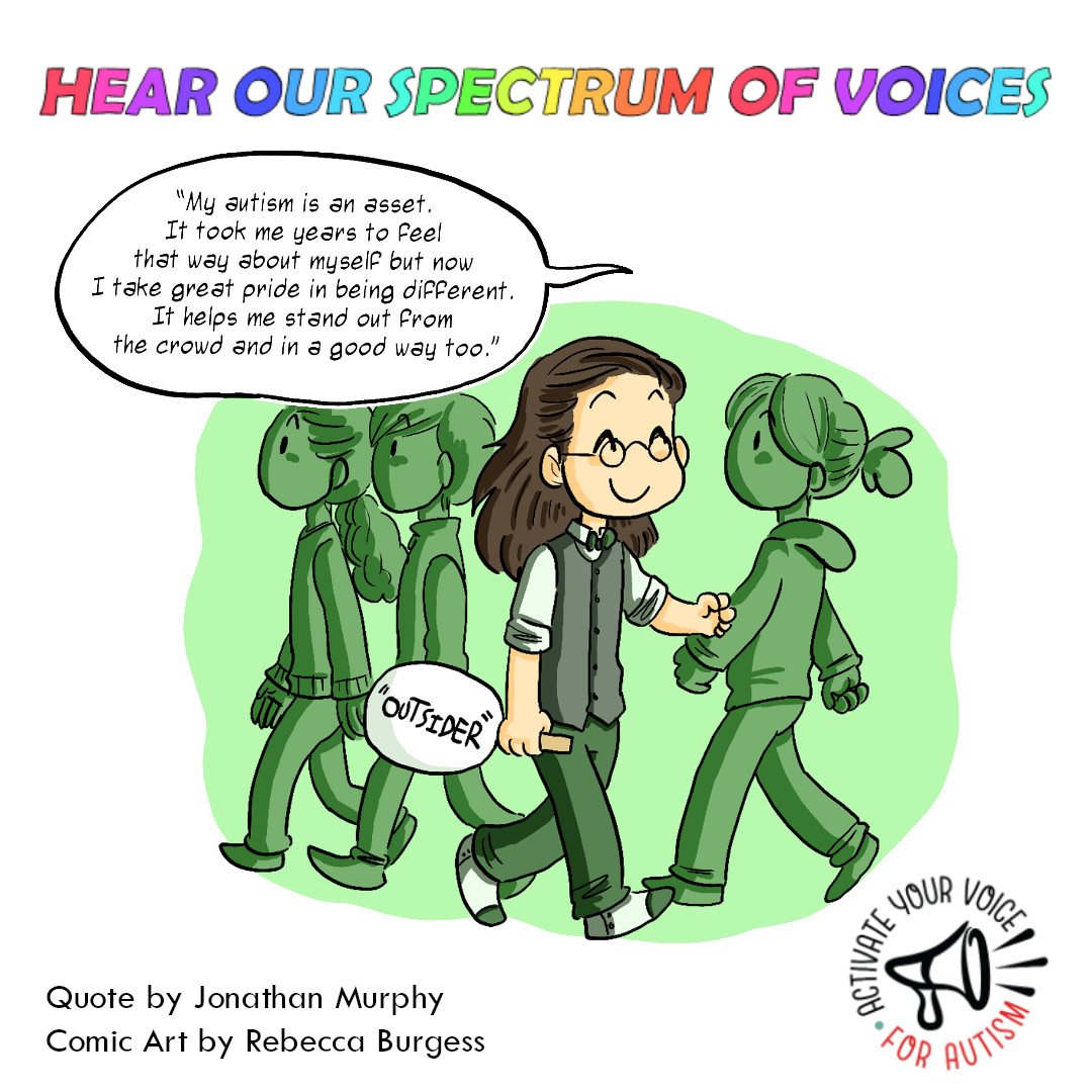 ZOOMAutism's tweet photo. Get @GeekClubBooks FREE #ActuallyAutistic #SpectrumVoices Comic featuring powerful advocate quotes from @BeccaLoryCAS @EDalmayne @NeuroRebel @AgonyAutie and more! Amazing llustrations by autistic artist #RebeccaBurgess #Activate4Autism https://t.co/qYzxxRVbO2 https://t.co/MK2JElVwyq