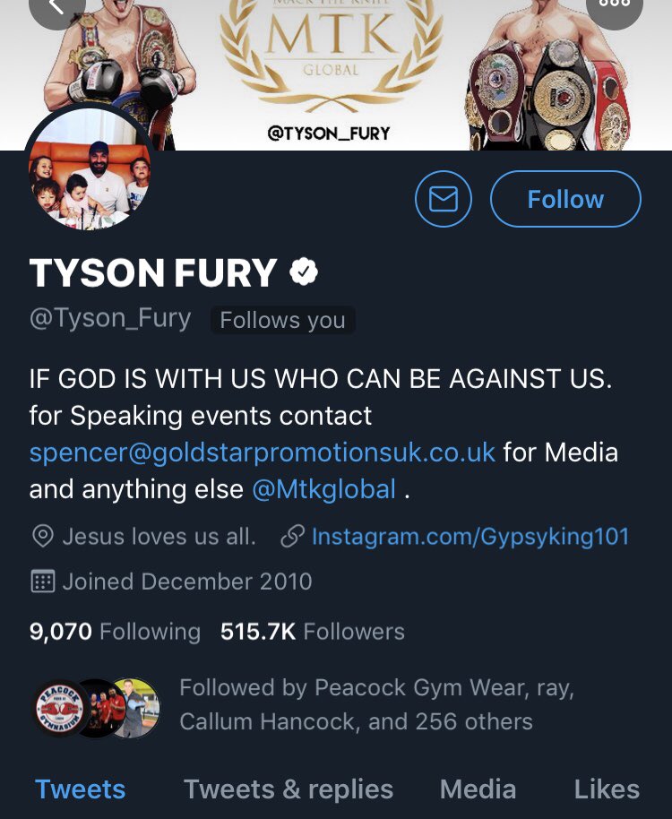 Like I would unfollow the big man <a href="/Tyson_Fury/">TYSON FURY</a> #yeright #26RR