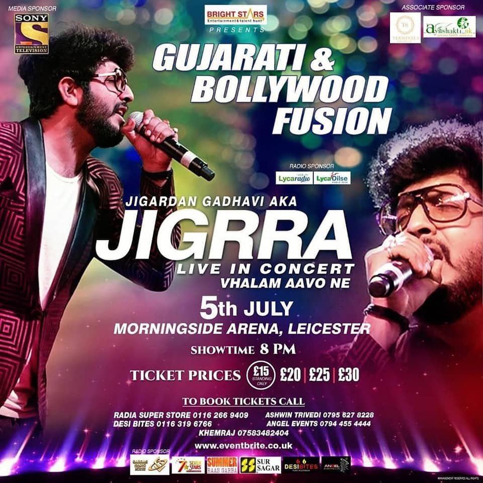 GypsyEvents's tweet photo. Leicester &amp; London get ready for a night of musical bliss as #VhalamAavoNeFame #GypsyExclusive @JigardanGadhavi is coming to your city. 

5th July (Friday) : Morningside Arena Leicester &amp;
7th July (Sunday) : Watford colosseum London 
 
So grab your tickets now. https://t.co/wzOYyuVoje