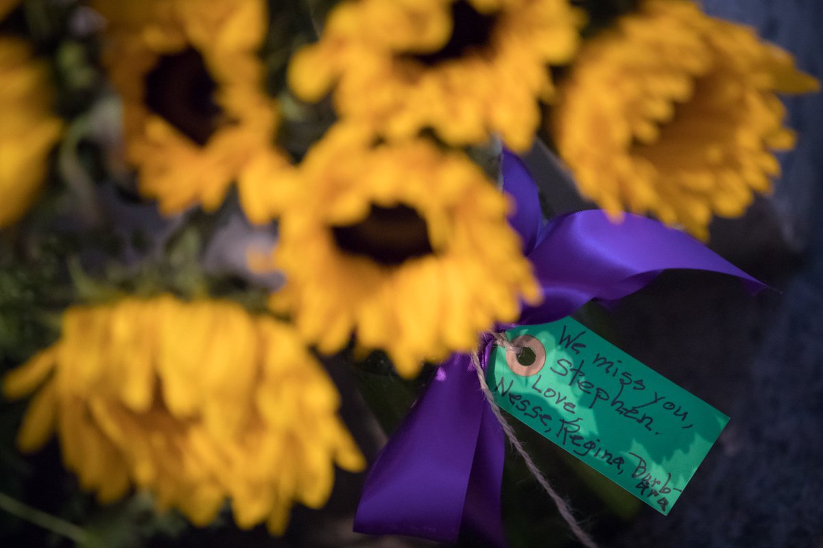 Flowers left by #USHMM volunteers and #HolocaustSurvivors in front of the memorial to Officer Stephen Tyrone Johns who was killed 10 years ago today