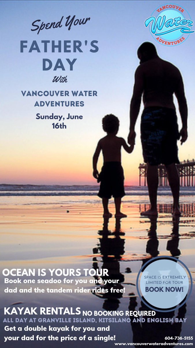 Join us this weekend for a Happy Fathers Day out on the water! #vancouver #thingstodo #fathersday #paddleboard #kayak #seadoo #jetski #tour #rental #granvilleisland #kitsilano #englishbay #beach #water #adventure #family