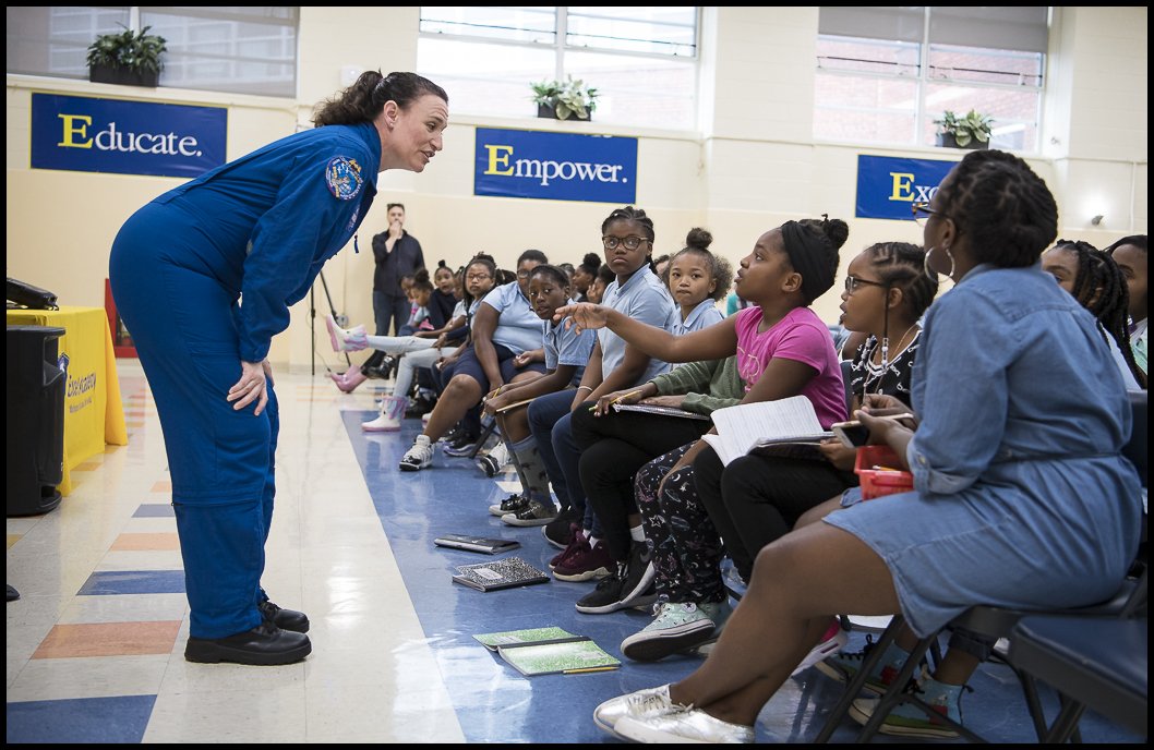 nasahqphoto's tweet photo. NASA @AstroSerena spoke about her time onboard @Space_Station as part of #Exp56 and #Exp57 at @ExcelAcademyPS today! Check out the photos here: https://t.co/8qGu7MXZs2 https://t.co/qIrREAWctY
