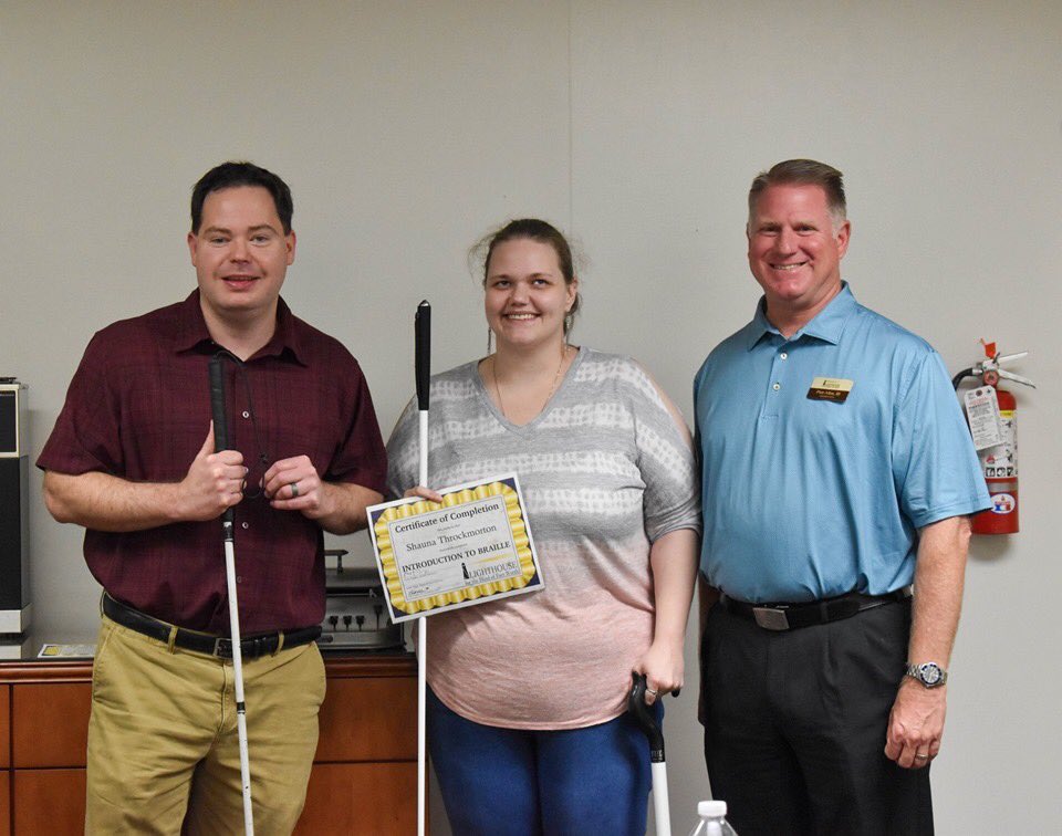 FWLighthouse's tweet photo. Congratulations to Shauna Throckmorton & Thomas McCullough on completing their Introduction to Braille classes!
#WayToGo #LearningBraille #FortWorthLighthouse https://t.co/PTddKiXBeG