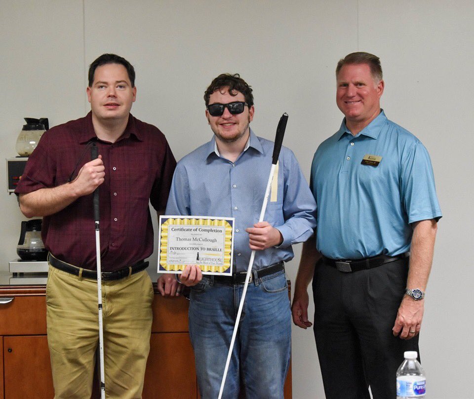 FWLighthouse's tweet photo. Congratulations to Shauna Throckmorton & Thomas McCullough on completing their Introduction to Braille classes!
#WayToGo #LearningBraille #FortWorthLighthouse https://t.co/PTddKiXBeG