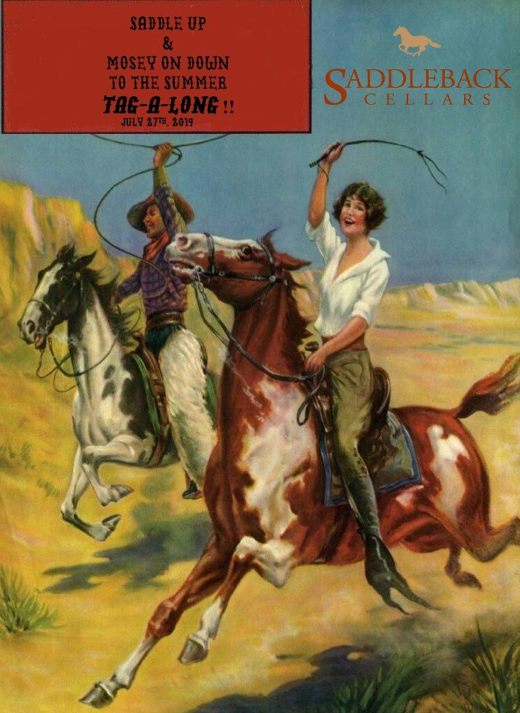 saddlebackwine's tweet photo. Giddy on up...and come to the Tag-A-Long!! July 27th ~ 12pm to 4pm, we'll be releasin' our 2017 Zinfandel, servin' up BBQ and gettin' on down to some awesome tunes. $35 per person/4 complimentary for Posse members. Email Elizabeth to save your spot - info@saddlebackcellars.com! https://t.co/SGSEReTst2