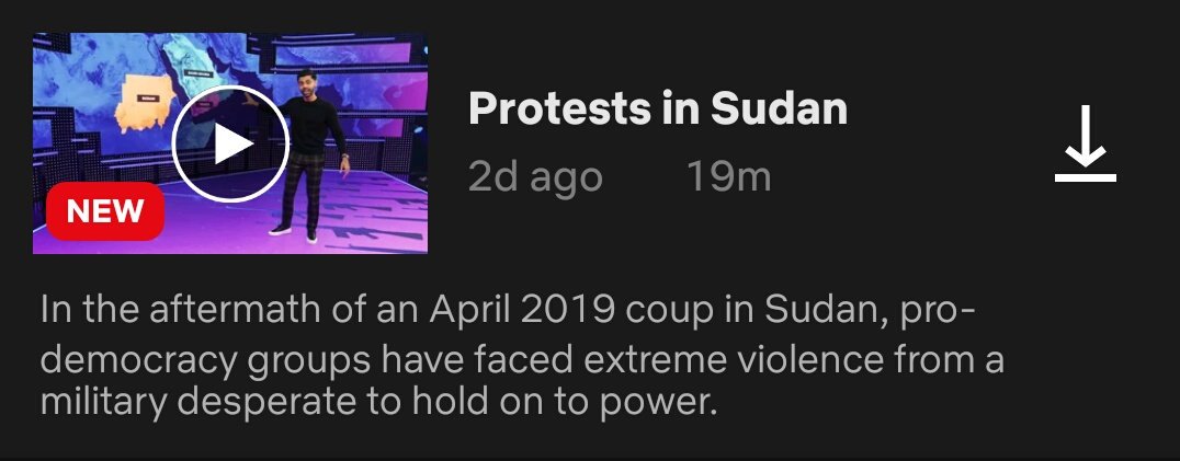 MyNameIsMaija's tweet photo. Scrolling through @netflix and found this.
Thank you @patriotact for covering the stories other shows won't. 👏 #Sudan https://t.co/HoYCliHSMN