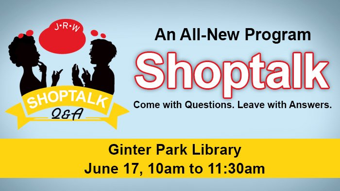 Do you have general #writing questions, but you don't know who to ask? Come out to JRW's first Shoptalk on 6/17 at the Ginter Park Public Library (rvalibrary.org/about/location…). JRW staff members will be there from 10-11:30am to make sure your burning questions get answers. #jrw19