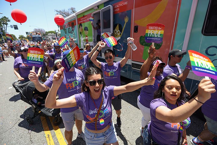 Cedars-Sinai employees marching in the Pride parade.