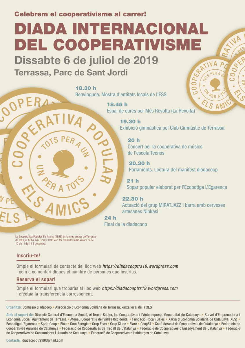Ja tenim el cartell de la diadacoop. Hem volgut retre un homenatge a la coop terrassenca més antiga avui existent i que va encunyar les seves pròpies monedes, lligant tradició i actualitat perquè ben aviat farem una prova pilot a Terrassa d’una nova moneda social amb blockchain