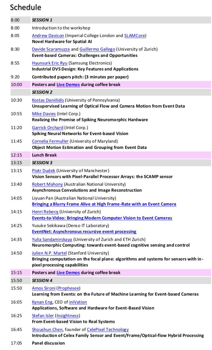 davsca1's tweet image. Come and attend our @cvpr2019 Workshop on Event-based Vision and Smart Cameras next Monday June 17: rpg.ifi.uzh.ch/CVPR19_event_v… We will have talks by #Samsung, #Prophesee, #IniVation, #Insightness, #CelexPixel! #INTEL Sponsored by #Huawei!
#eventcameras #DVS #ATIS #UZH #UZH_en