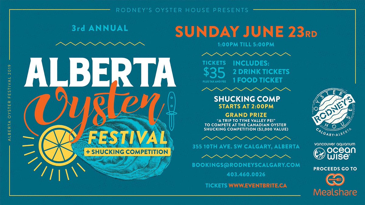 RodneysCalgary's tweet image. Join us on Sunday June 23rd from 1-5pm for our 3rd Annual Oyster Festival raising money for @MealshareYYC and creating awareness for sustainable seafood with @OceanWiseLife. Tickets available at Eventbrite.ca