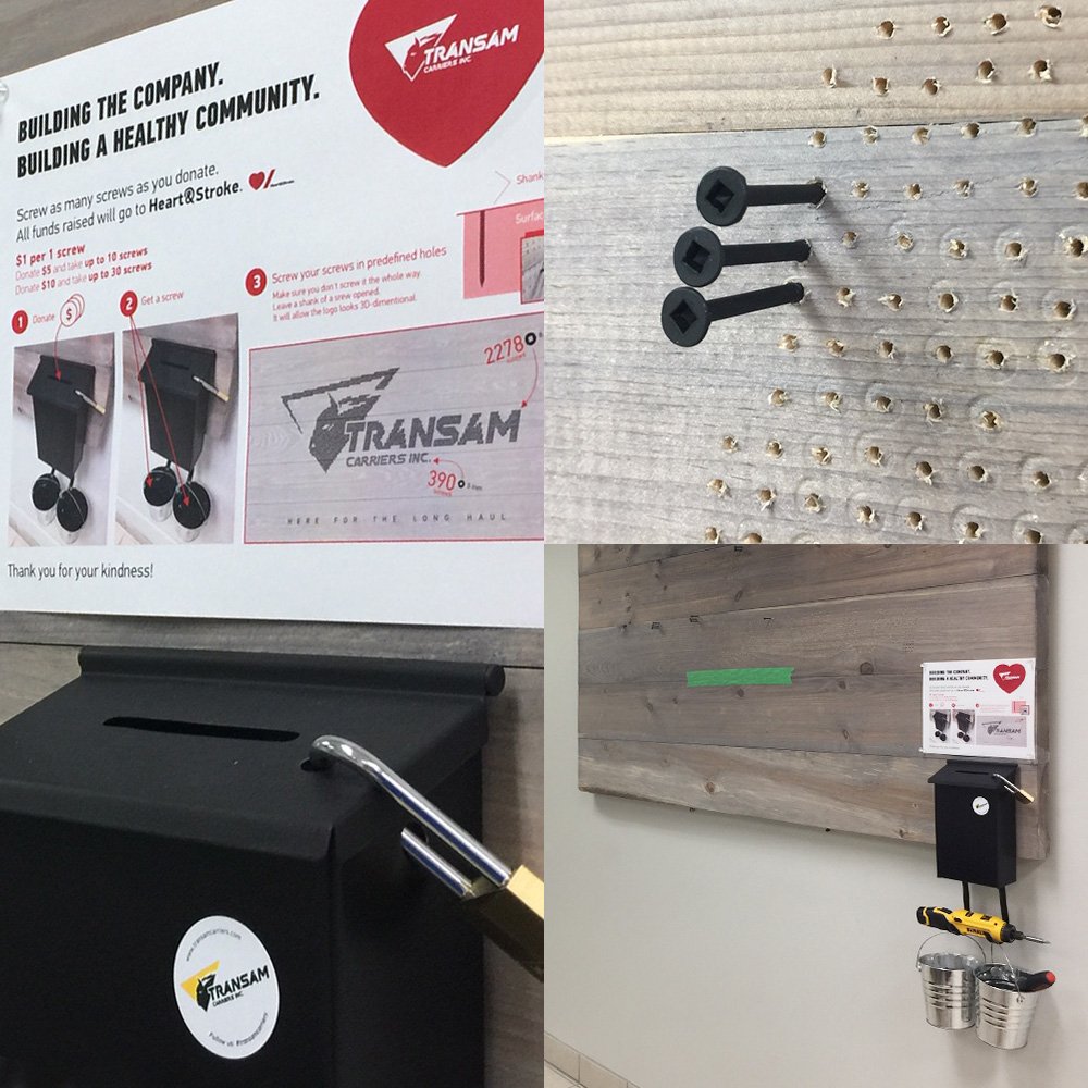 TransamCarriers's tweet photo. Building the company. Building a healthy community.
We launched the #HeartandStroke #fundraising by building our #logo with screws. Everyone is welcome to participate.
#transamcarriers #teambuilding #community #trucking #truckinglife #logo #logobuild #donation #screws #logoscrew https://t.co/GauDV1QUjX