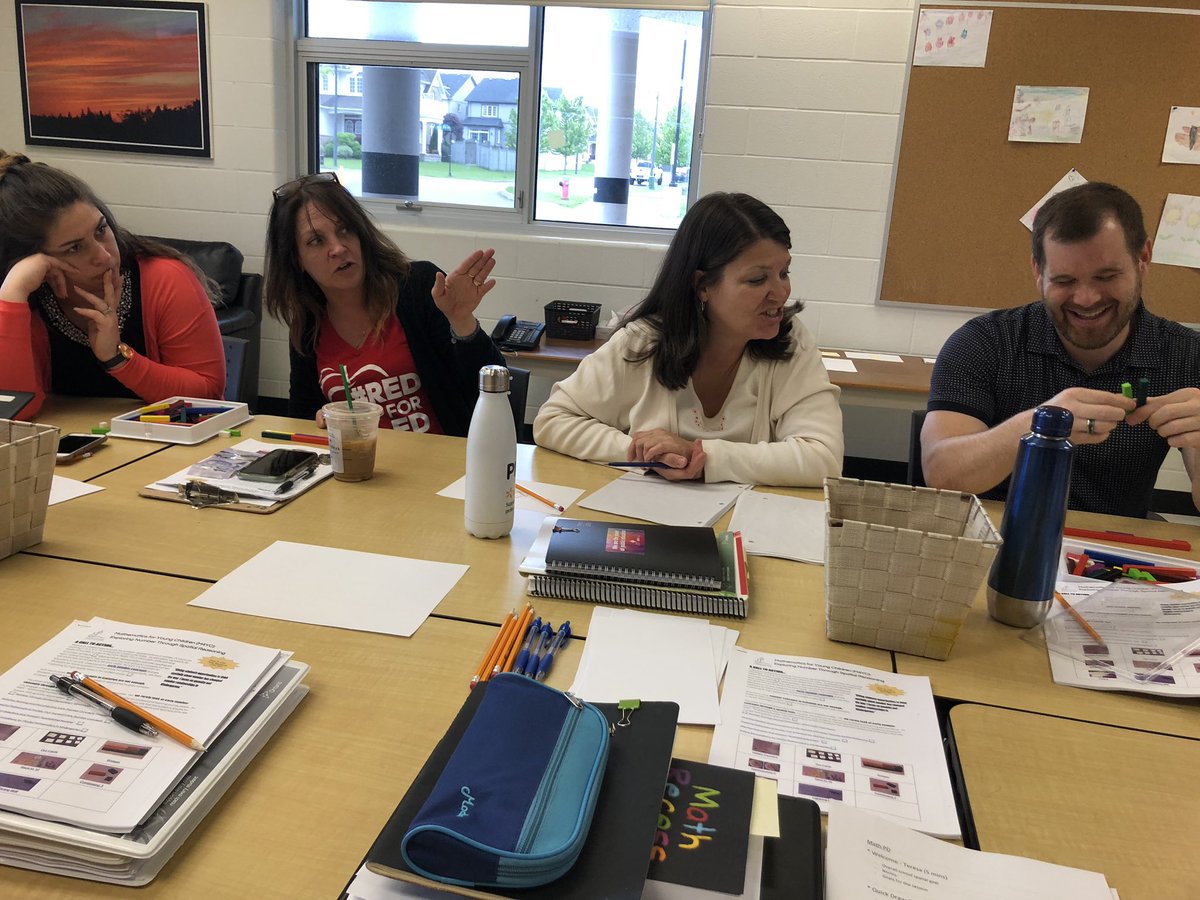 Ms_T_Mcintosh's tweet photo. Our afternoon Kindergarten PLC @CharlesBowmanPS using relational rods to spatialize number through play. Connected it to Billy goats gruff and building of a bridge with our kids & relational rods. #MTBoS #kprisawesome #iTeachMath #SpatialReasoning #M4YC https://t.co/TchneXmdQx
