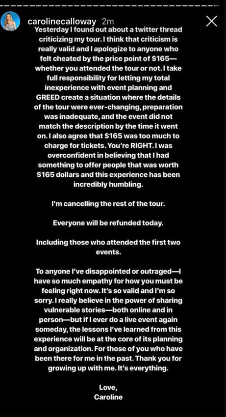 THEN SHE CANCELS DATES TO HAVE THEM BE IN NEW YORK. THEN SHE CANCELS THE WHOLE TOUR. THEN SHE ASKS FOR MONEY BACK. THEN I SCREAM