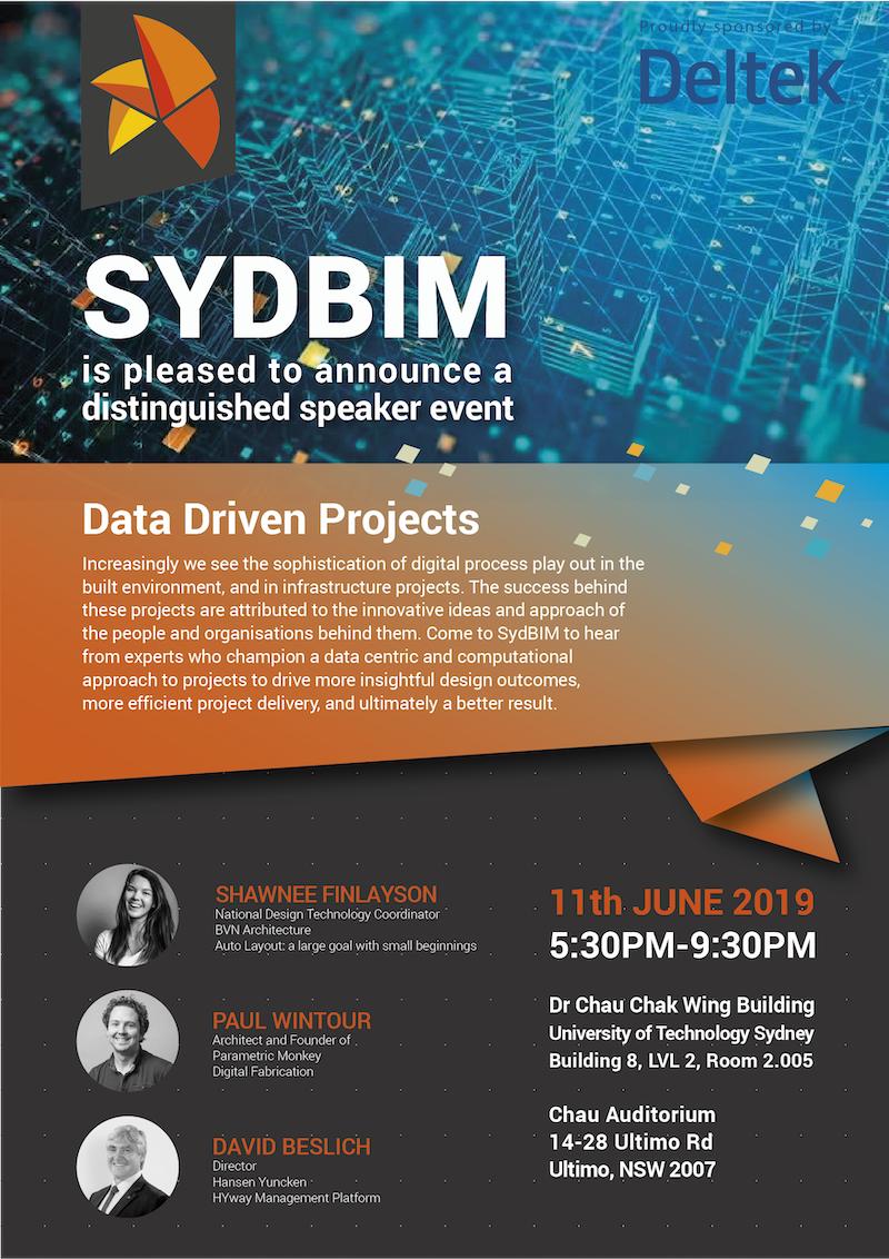 #SYDBIM Event Tonight - Reminder
Don't Despair!   The long weekend is over but...
ease on in to this short week with welcome drinks at 5:30 tonight before 3 great inspiring speakers and drinks and nibbles afterwards provided by sponsors #Deltek!
