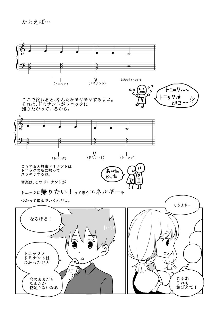 中身はこんな感じで、難しい音楽の仕組みをできるだけわかりやすく、マンガで説明しています? 
全国の楽器店、楽譜を扱う書店で注文できるはずなので、もしご興味のある方いらっしゃればよろしくお願いします。 