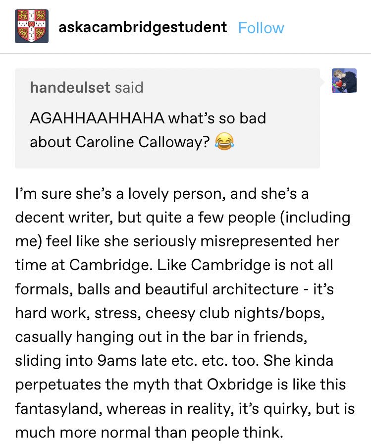 Some people criticize Caroline because she overly romanticized Cambridge and acted like they were living in like Harry Potter and not real life. She also allegedly faked a disability or something to get a cuter dorm