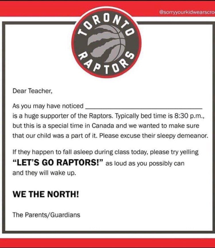 ebacoach42's tweet photo. What every parent needs for their kids tomorrow #wethenorth #letsgoraptors @Raptors #history https://t.co/xq12YwJaJe
