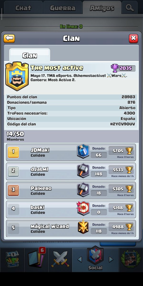 Hemos vuelto, esto va en camino. Necesitamos ayuda para subir a liga legendaria. Mínimo 4300 trofeos y jugar  TODAS las guerras. Seriedad. Uniros. Gracias. 👆RT se agradece 💪 #clashroyale