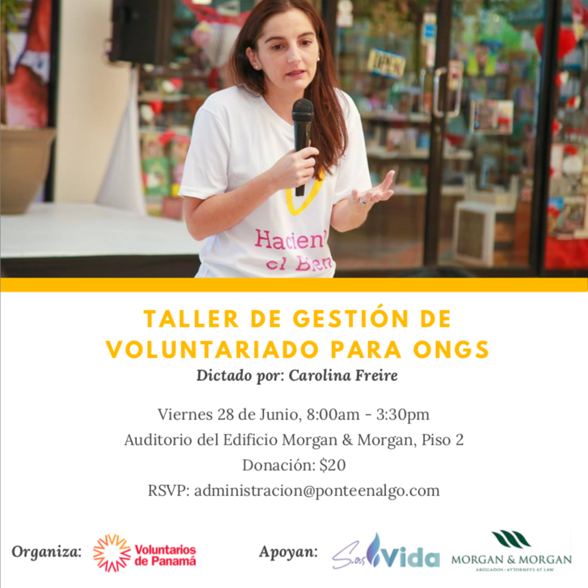 VoluntarioPTY's tweet photo. Invitamos a todas nuestras organizaciones aliadas a participar en el Taller de Gestión de Voluntariado, que será dictado por nuestra directora Carolina Freire el próximo 28 de junio. Para obtener mayor información y reservar tu cupo, escríbenos a administracion@ponteenalgo.com https://t.co/2m7V0To5iB
