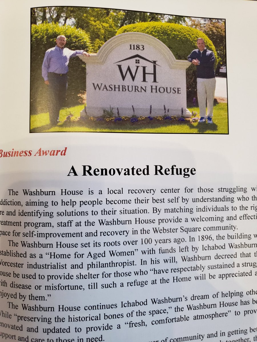 Congratulations <a href="/WashburnHouse/">Washburn House</a> for @WSBA01603 Business of the Year award #WebsterSquare #recovery <a href="/TweetWorcester/">City of Worcester</a>