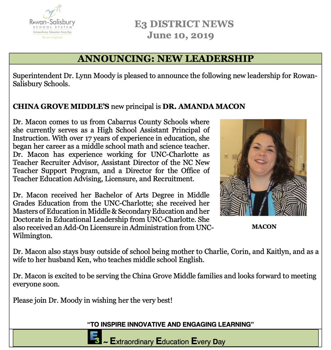 Welcome Dr. Amanda Macon, <a href="/amandakmacon/">Amanda Macon</a> the new principal for China Grove Middle <a href="/CGMS_RedDevils/">CGMS</a> <a href="/lynn_moody/">Lynn Moody</a> <a href="/TinaMashburn/">Tina Mashburn</a> @21stBioSmith <a href="/morrowj1967/">Julie Morrow</a> <a href="/DavidWhisenant/">David Whisenant WBTV alum</a> <a href="/salisburypost/">Salisbury Post</a> <a href="/YourRowan/">Your Rowan</a>