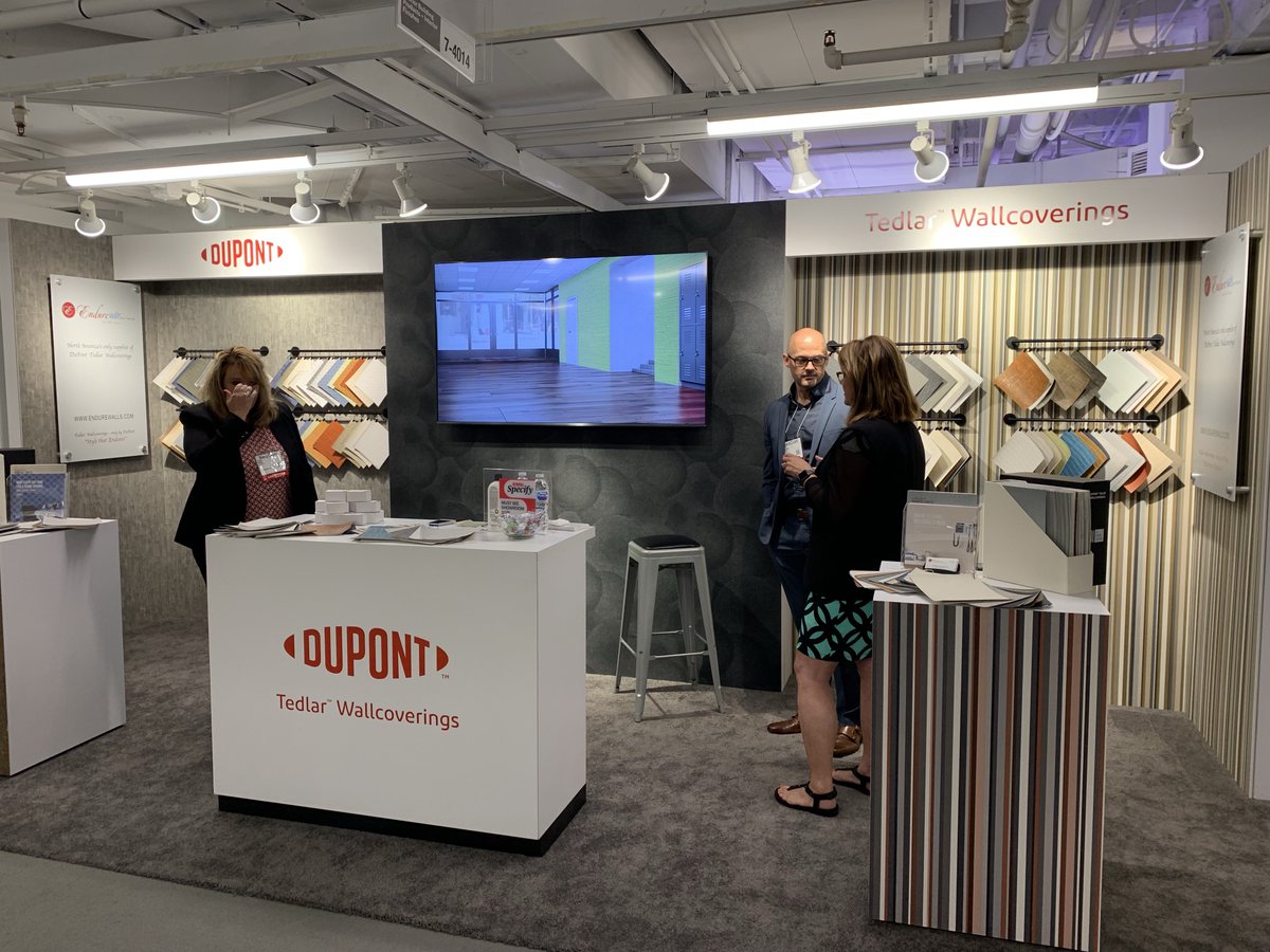 EndureWalls's tweet photo. Day 1 of #Neocon2019 is in the books! Great experience networking with clients, other manufacturers &amp; potential new clients to talk about @DuPontWallcover #stainproof #wallcovering @neocon #interiordesign #hospitalitydesign #healthcaredesign #corporatedesign #chicago https://t.co/dNWZHQq8sH