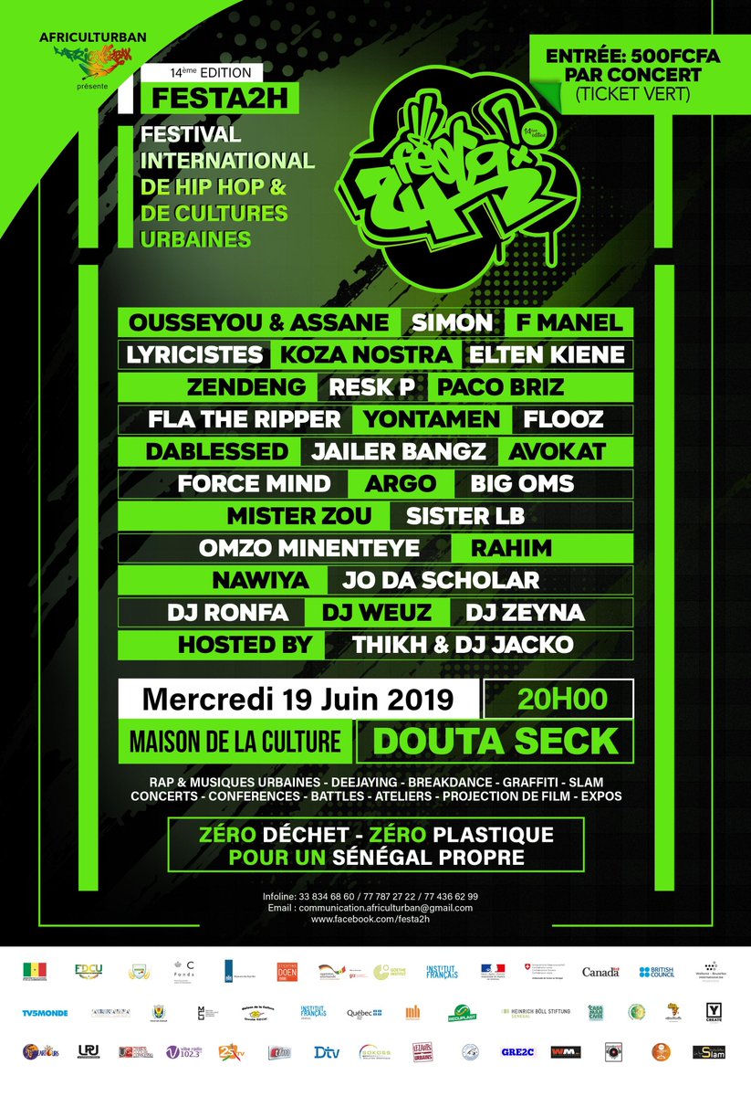 festa2h's tweet photo. Festa2H 14 édition
Concert 19  juin 20H
Maison de la Culture Douta Seck
Entrée symbolique : 500 FCFA https://t.co/TGHaltwIoy