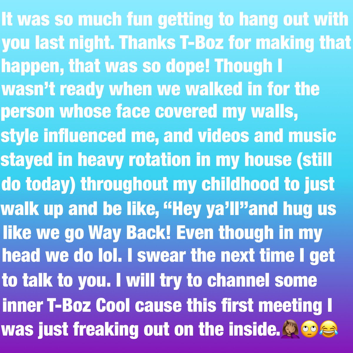 Thanks <a href="/TheRealTBOZ/">Tionne T-Boz Watkins</a> 🙌🏽🙌🏽