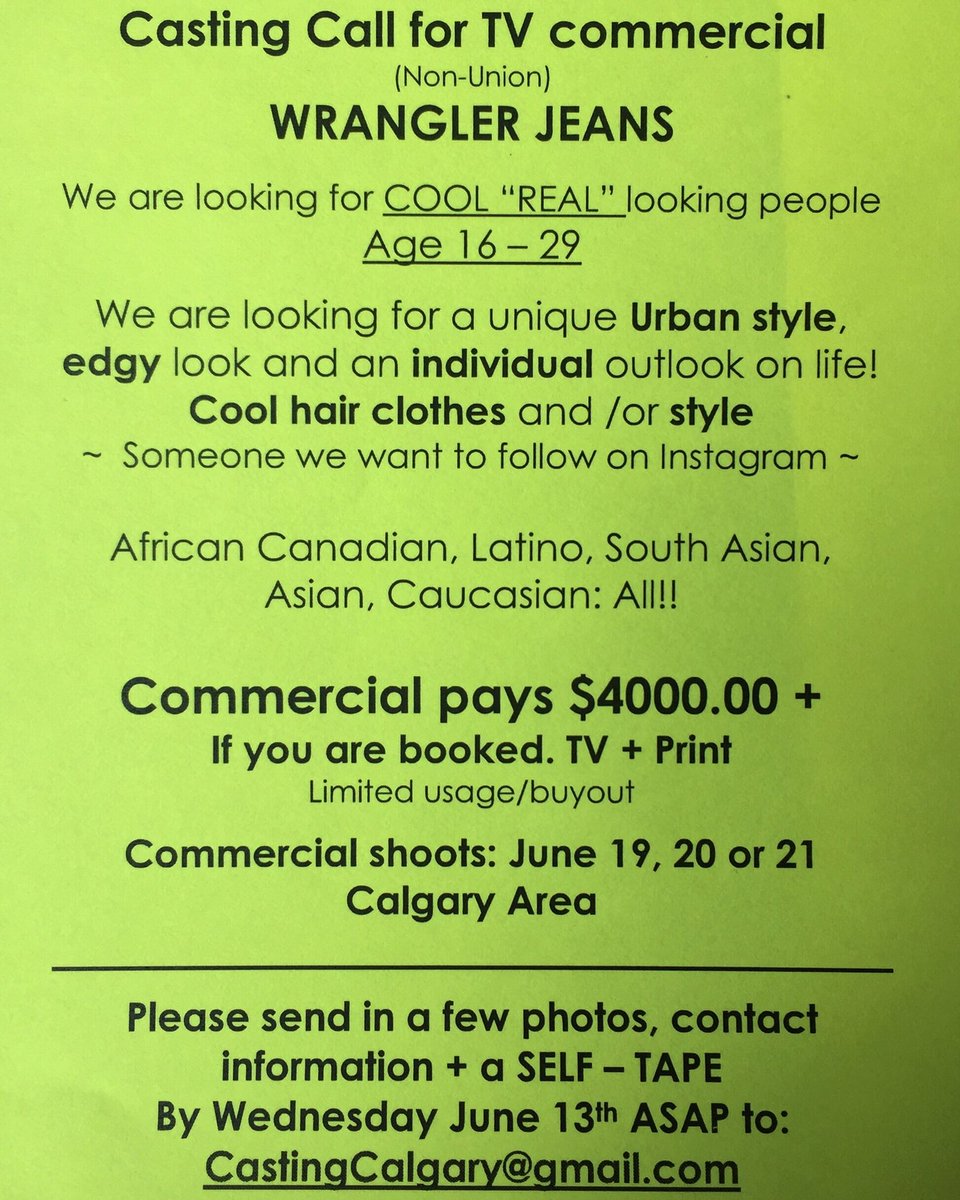 Posting again: Now taking self-tapes. Take a quick video of yourself and email it in w/your contact info. Easy! #calgarystyle #calgary #urban please share!