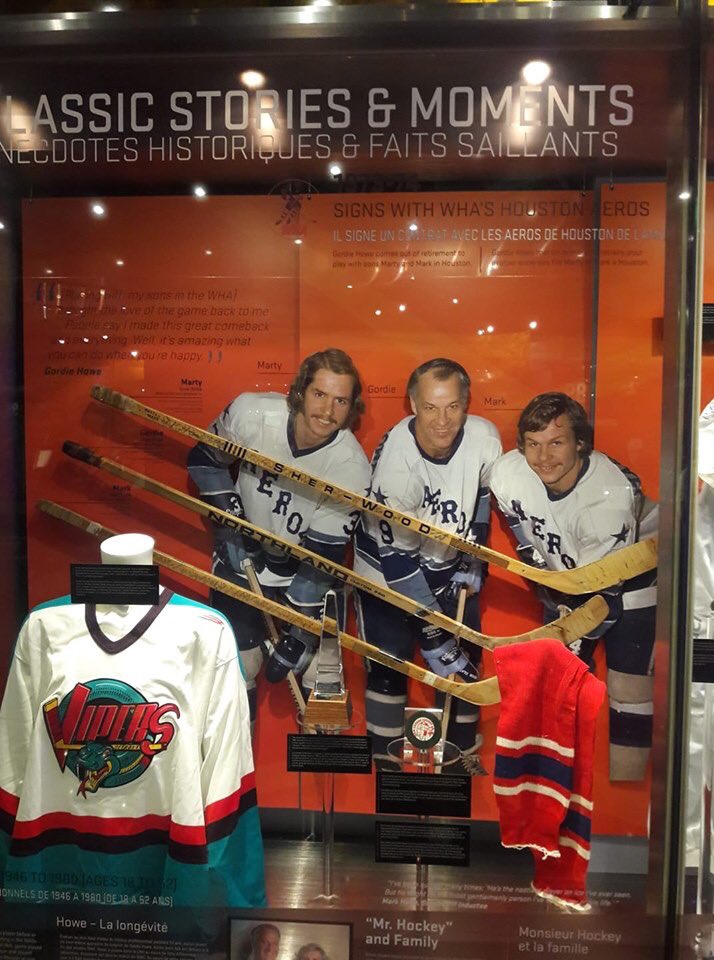 NHLtoHouston's tweet photo. The Howeβs at the Hockey Hall Of Fame #HoustonAeros #GordieHowe #MartyHowe #MarkHowe #NHLHouston #HoustonWantsHockey https://t.co/hv3YlMyCnM