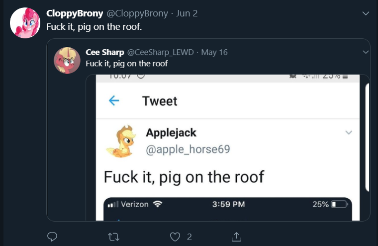 CloppersUnite's tweet photo. Fuck it, pig on the roof. https://t.co/5oCLCejt36