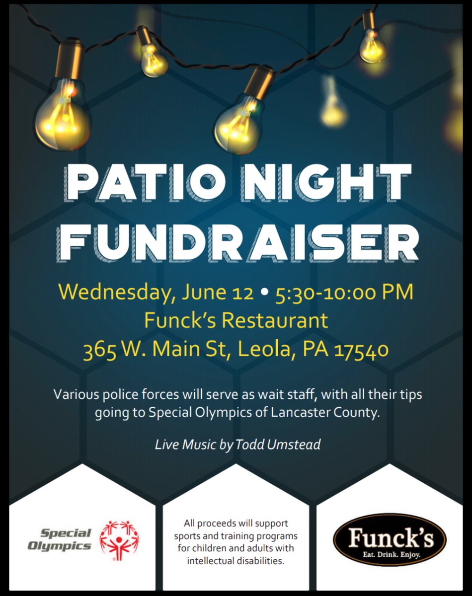 LititzPolice's tweet photo. Wednesday is the #PatioNight fundraiser for the Special Olympics of Lancaster!  Join Officers from @millersvilleu @LancasterPolice @EastHempfieldPD @ManheimTwpPD @LititzPolice @PAStatePolice @manortwpPD #WestLampeterTwpPD #WestHempfieldTwpPD #NorthWestRegionalPD for a fun time! https://t.co/zDF8OYSZNt
