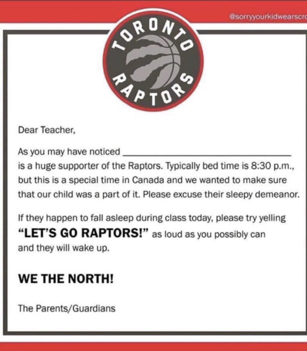 DuffinsLLC's tweet photo. You know you have an awesome classroom of families when this is the school-to-home communication of the day and the response is nothing but 👏🏼 😄 👍🏼 and 💙! Go Raps, go! 🏀🦖❤️ #wethenorth #gorapsgo #torontoraptors https://t.co/gym5oKoxBq