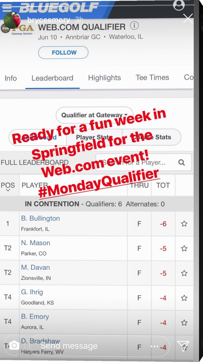 Akwedeen's tweet photo. Congrats to @BryceEmory on #mondayqualifying for the #web.com event this week! #golow https://t.co/ThbNiE6kZX