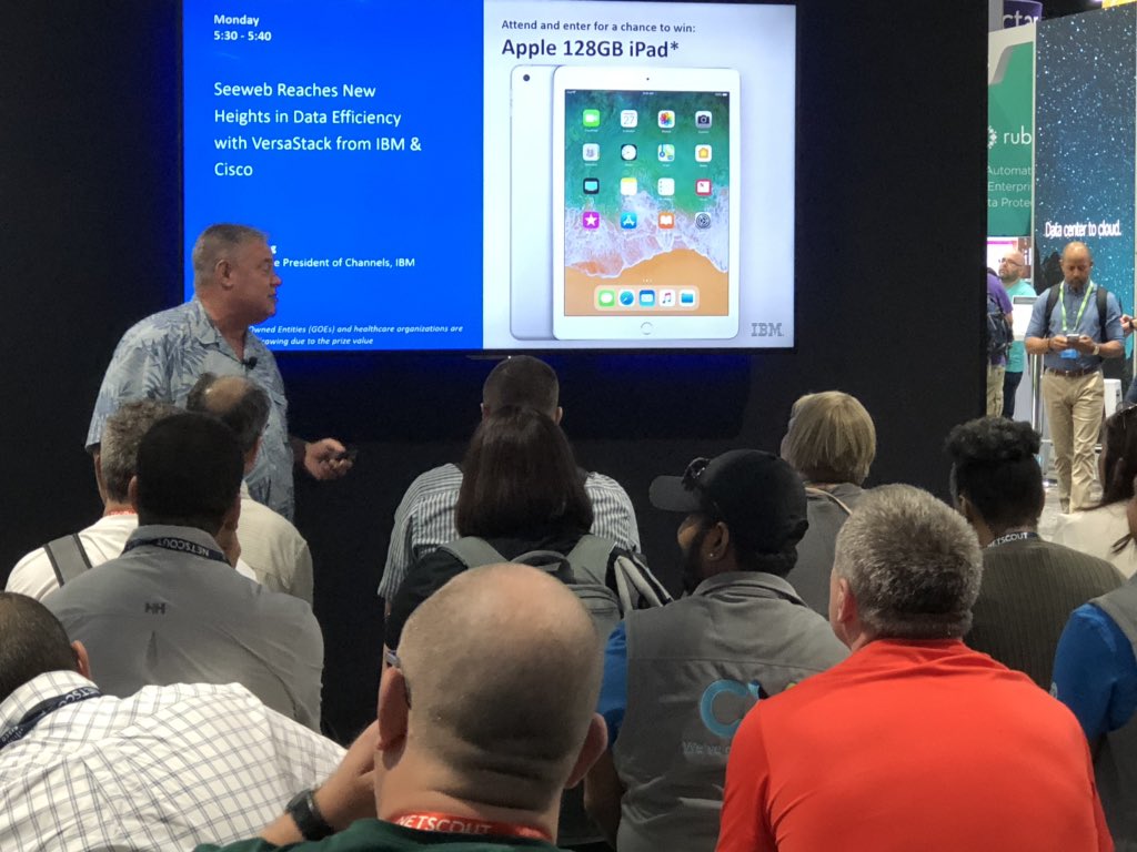 Extents_'s tweet photo. Full house on 2nd to last presentation today at #CLUS. Learn about how @IBMStorage ‘s FS9100  (storage used by #versastack )is decreasing overall datacenter footprint by 90%! Booth 2905 https://t.co/3PyQzofDy2